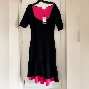 Milly Contrast Knit Sweetheart Black and Pink Dress for Cocktail